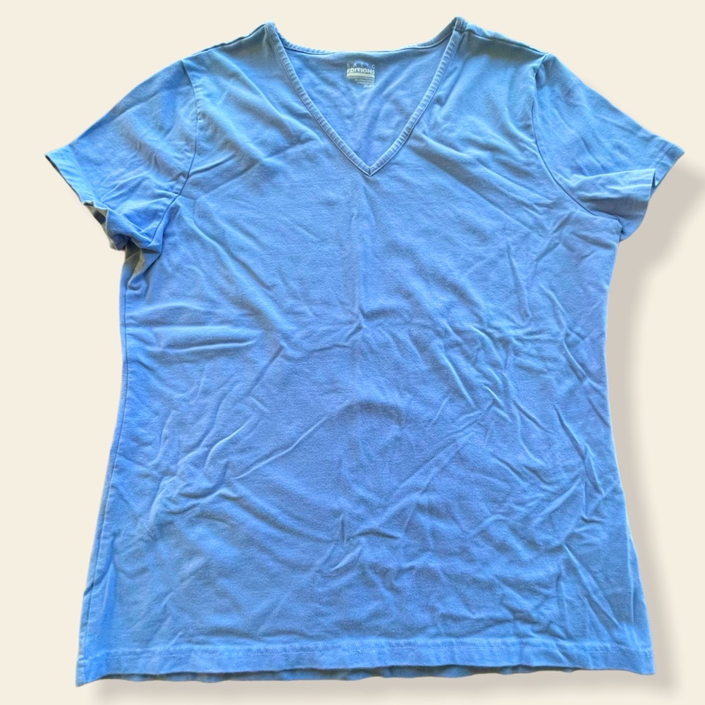 Basic Editions XL Blue V-neck Tee